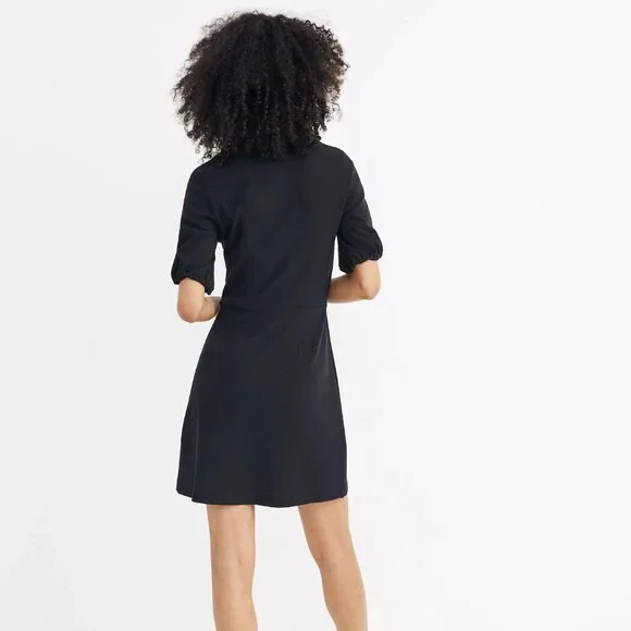 Madewell Cross-Front Button Dress in Black - Picture 2 of 6
